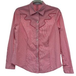 Liz Claiborne_Red Gingham Western Style Blouse_Size Petite Medium
